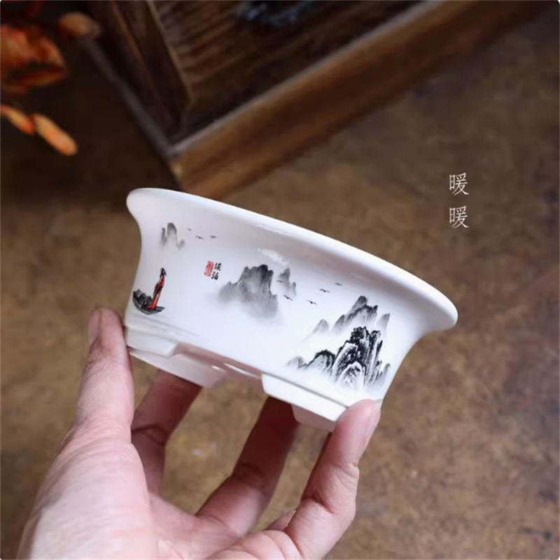 Bonsai Garden Desk - Pote de bonsai oval branco de