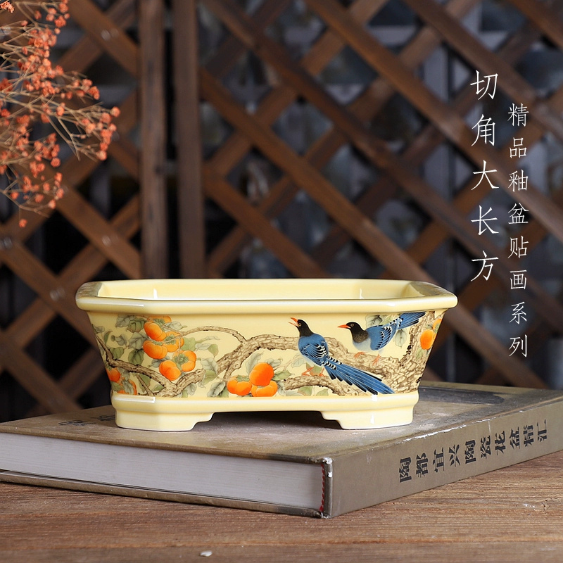 Bonsai Garden Desk - Pote de bonsai retangular de porcelana,